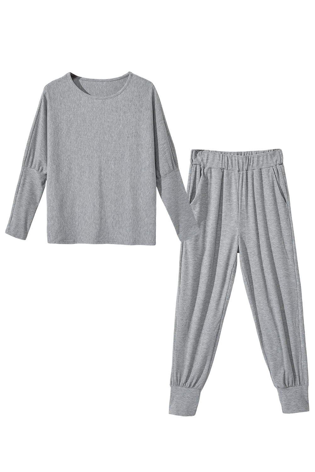 Parchment Ribbed Dolman Sleeve Top and Pocketed Pants Set