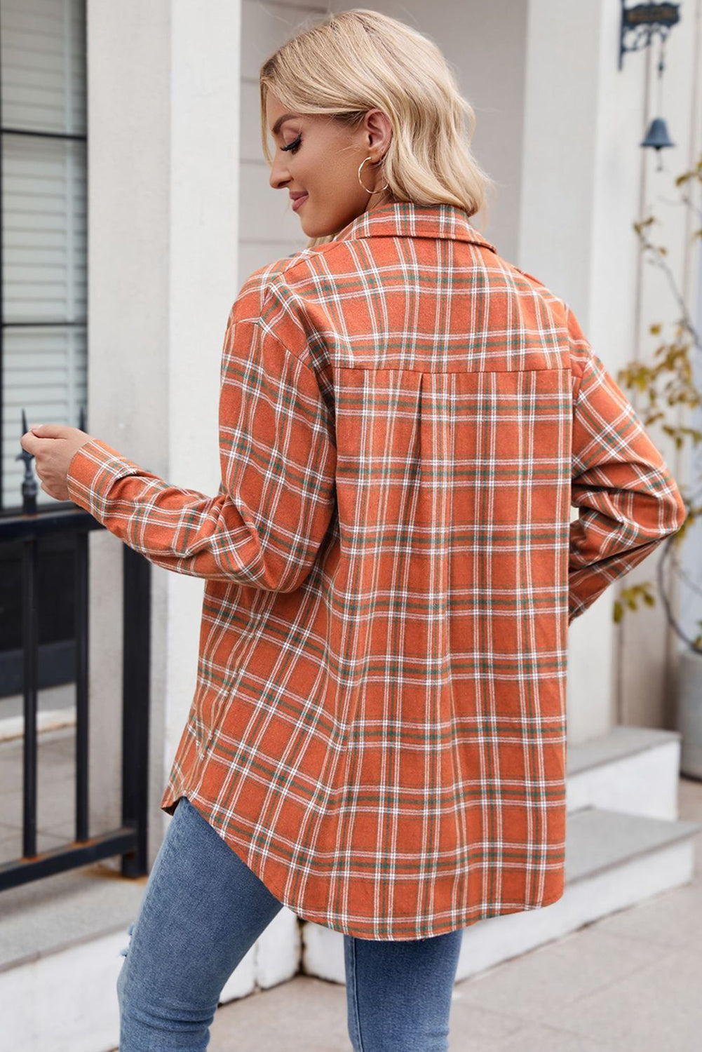 Red Plaid Chest Pocket Button Front Shirt