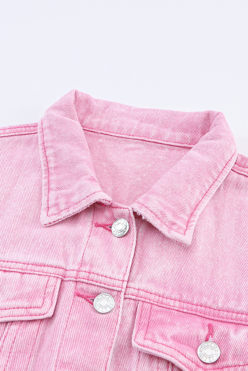 Wholesale Pink Light Wash Flap Pockets Button Up Denim Jacket