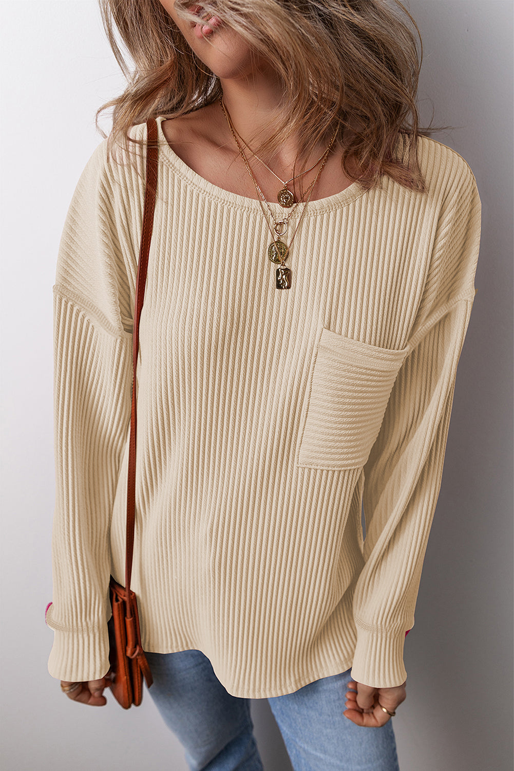 Black Pocketed Ribbed Long Sleeve Top