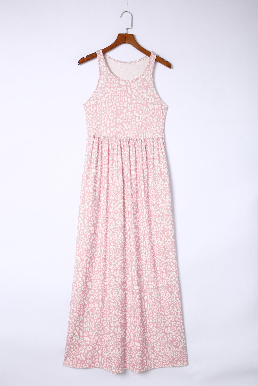 Rose Pink Leopard Pocketed Maxi Tank Dress