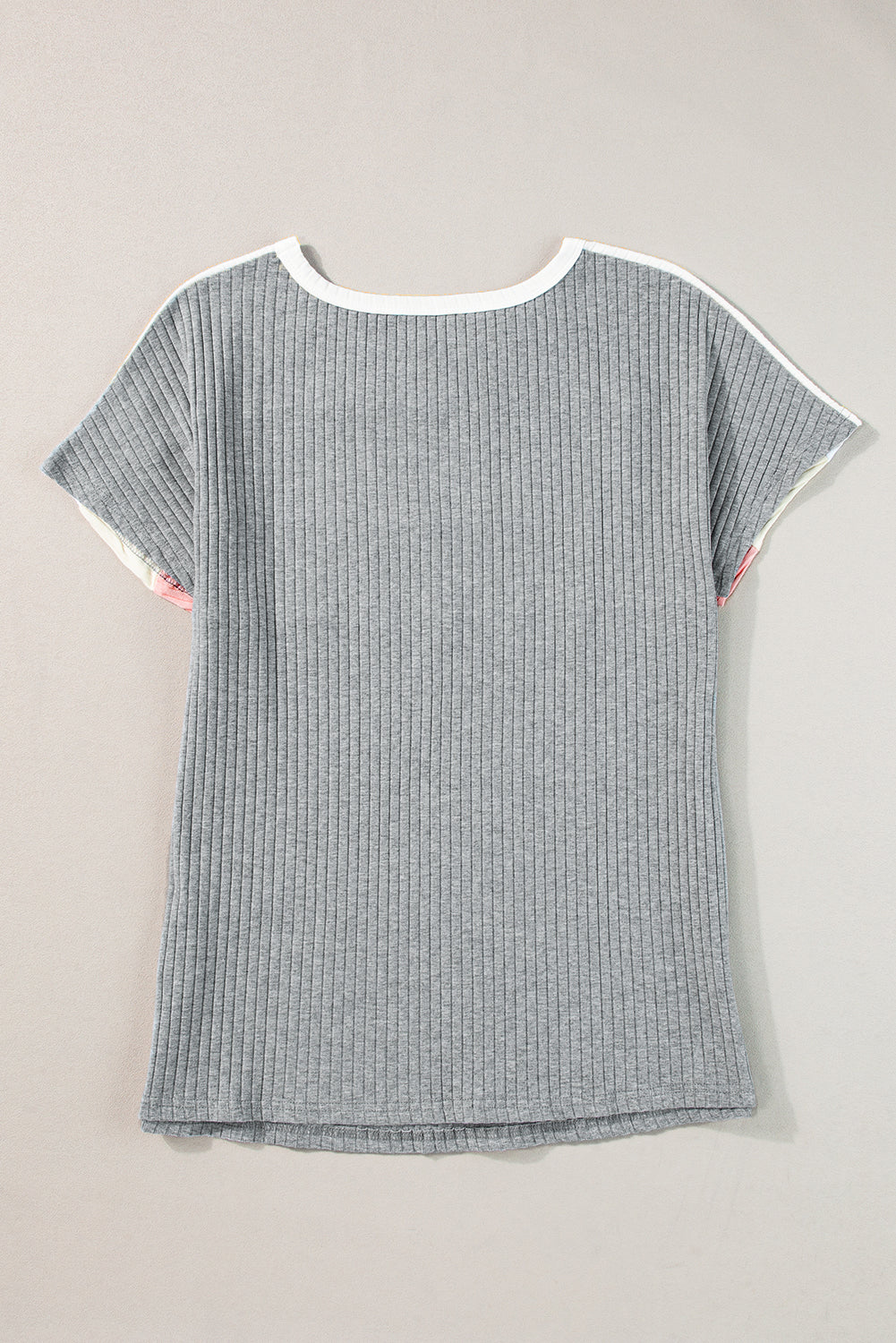 White Ribbed Color Block Patchwork T shirt