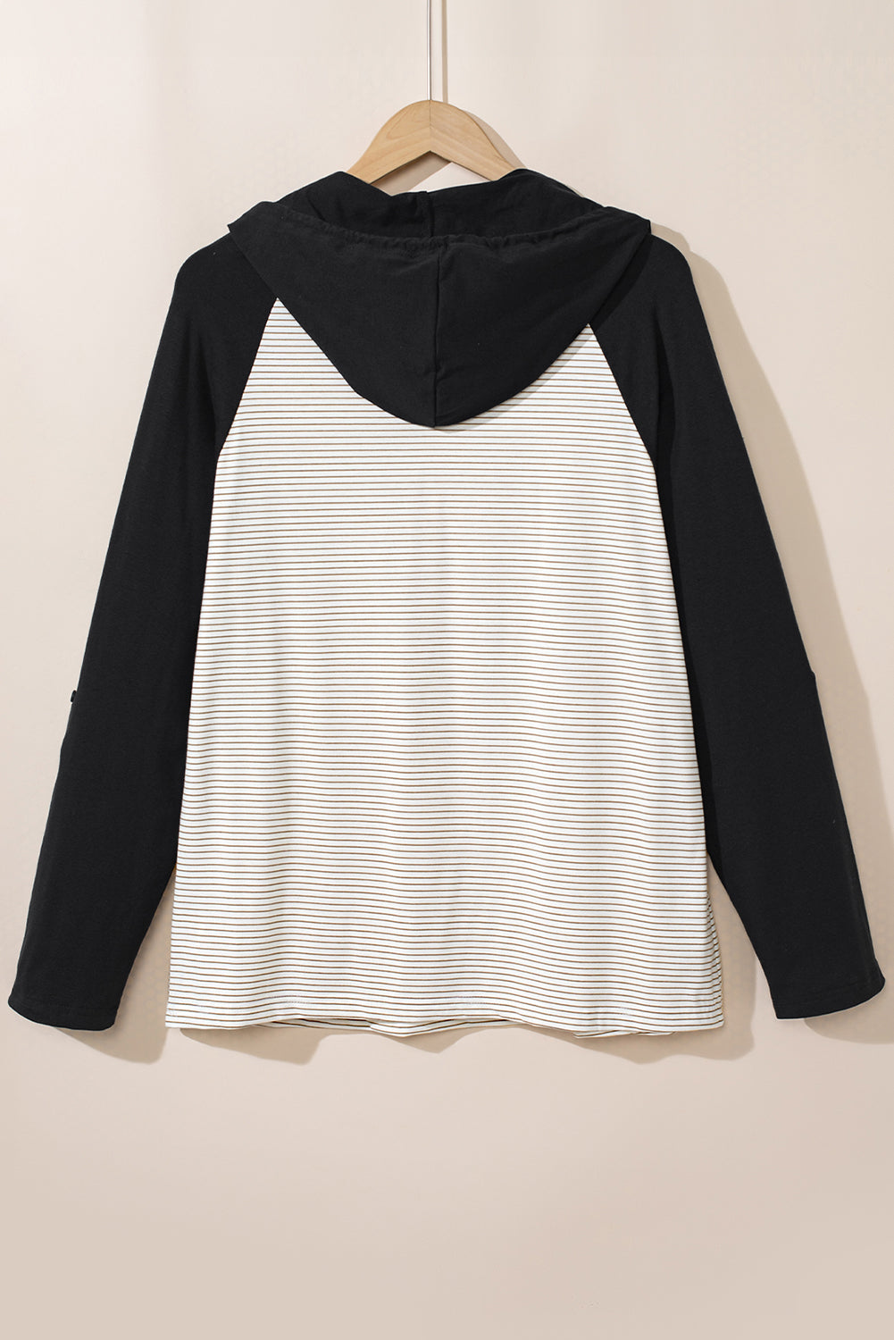 Black Striped Raglan Sleeve Pocket Plus Size Hoodie