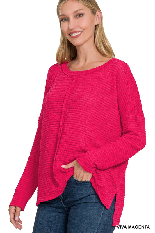 Zenana Viva Magenta Drop Shoulder Jacquard Top