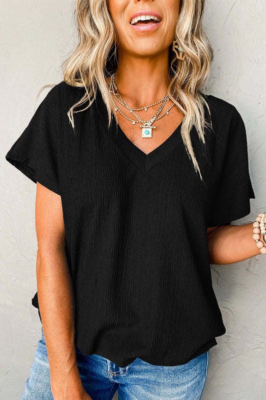 Must Go Items - Textured V Neck Blouse