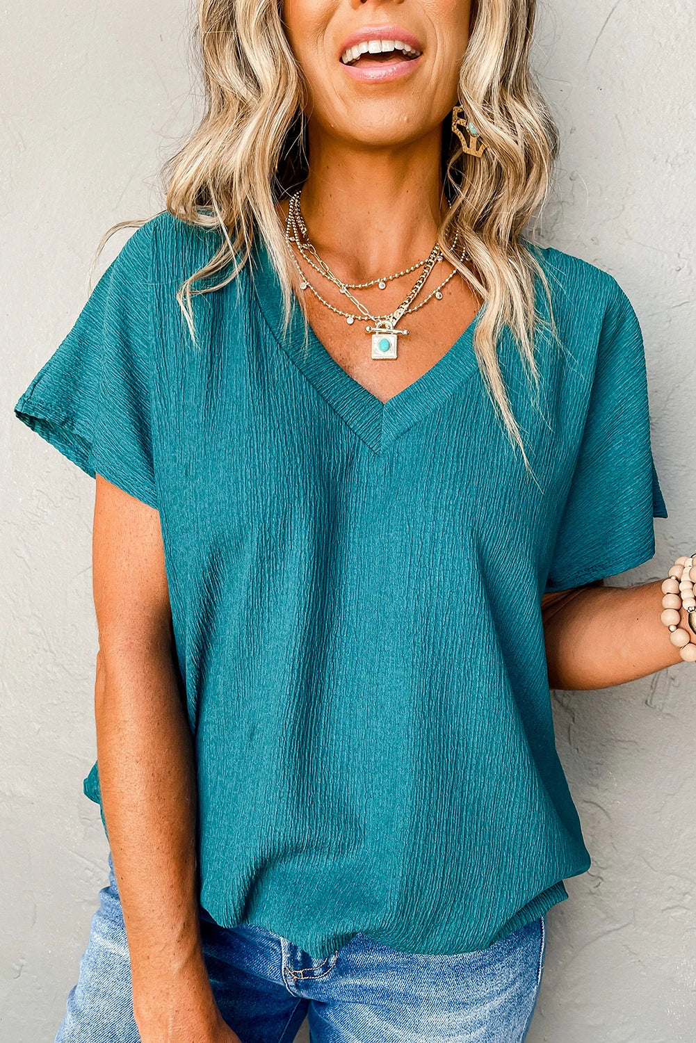 Must Go Items - Textured V Neck Blouse