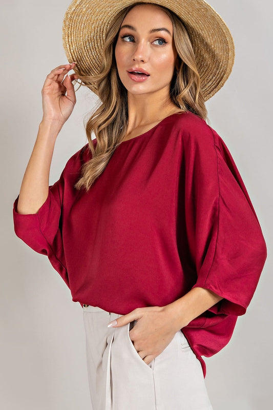 Flowy Wine Top 3/4 sleeve  ****IN STOCK**** On Sale