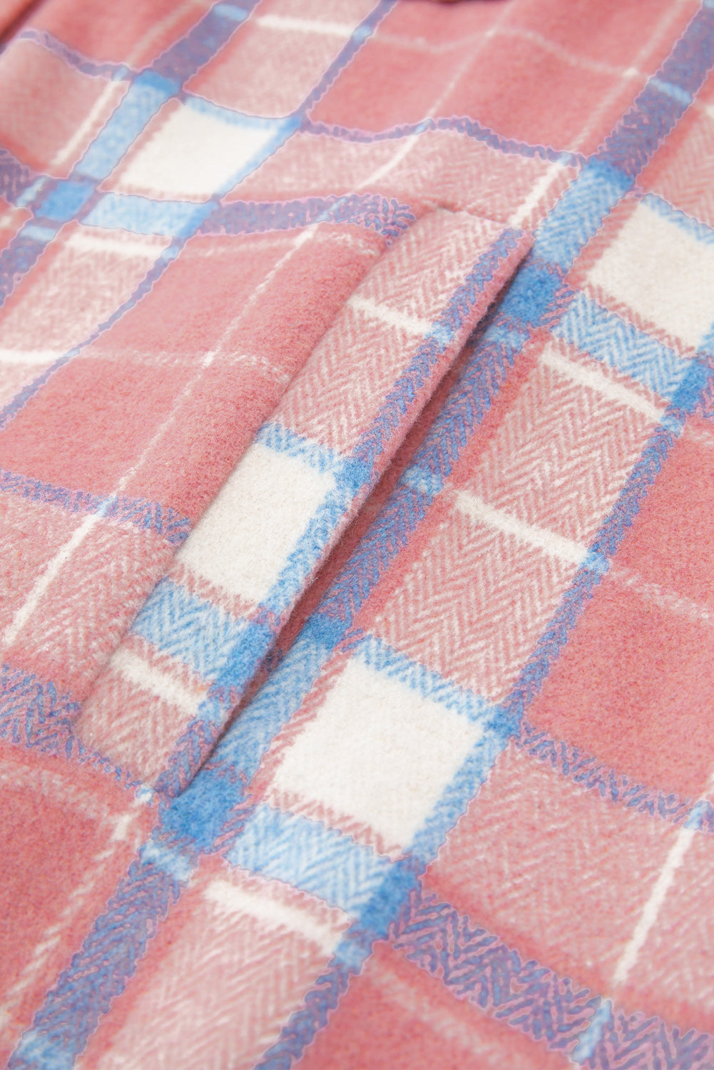 Pink Plaid Flap Pocket Button Up Shacket