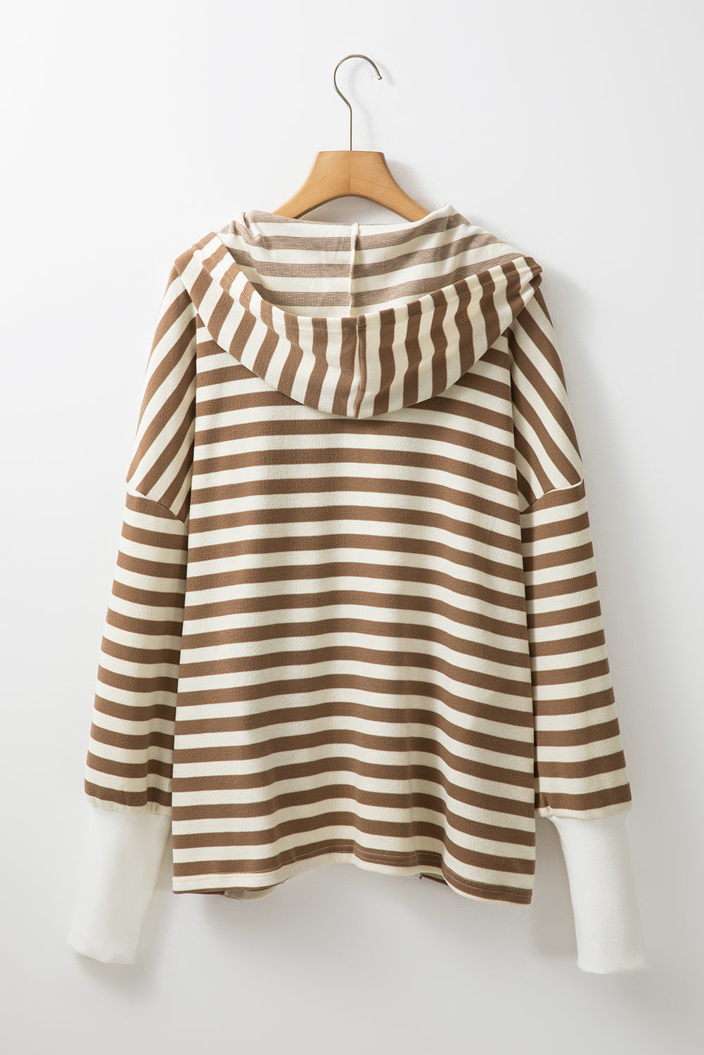 Brown Stripe Drop Sleeve Plus Size Henley Hoodie