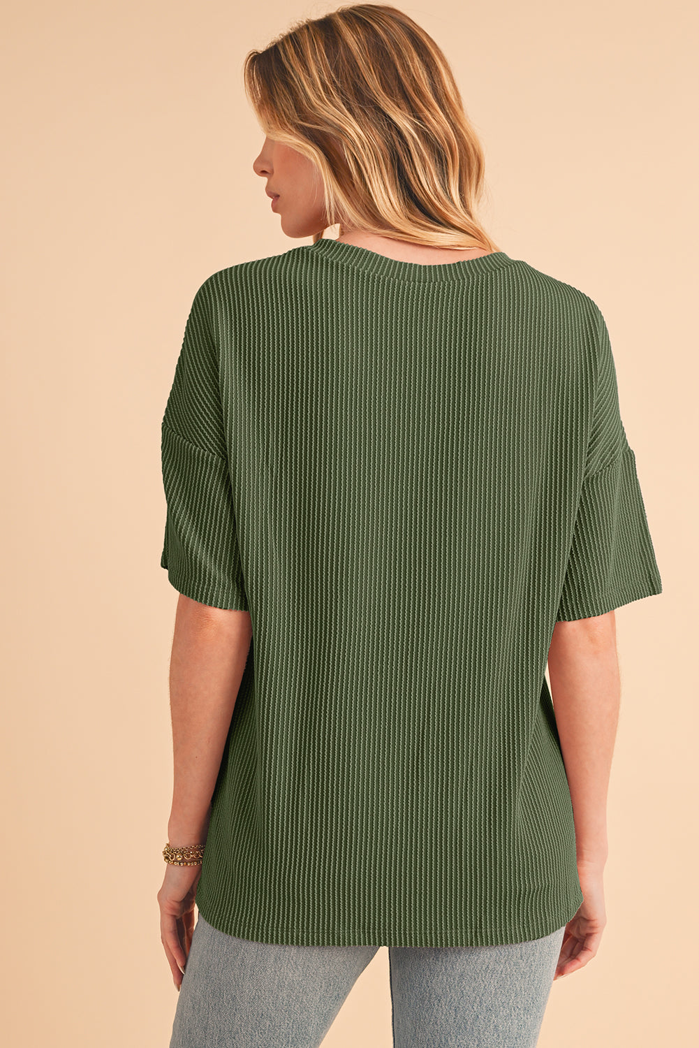 Valerian Ribbed V Neck Pocket Drop Sleeve T-Shirt