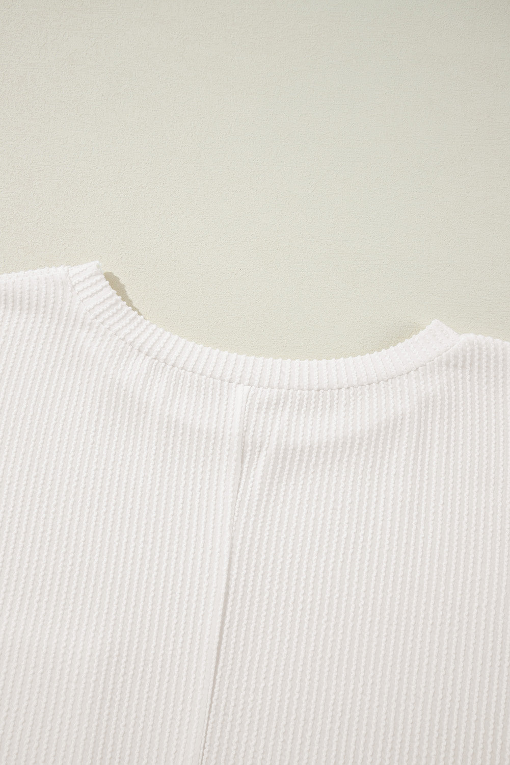 White Plus Size Ribbed Textured Pocketed Long Sleeve Top