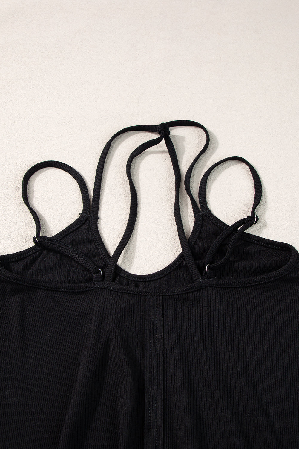 Black Ribbed Knit Double Straps Tank Top