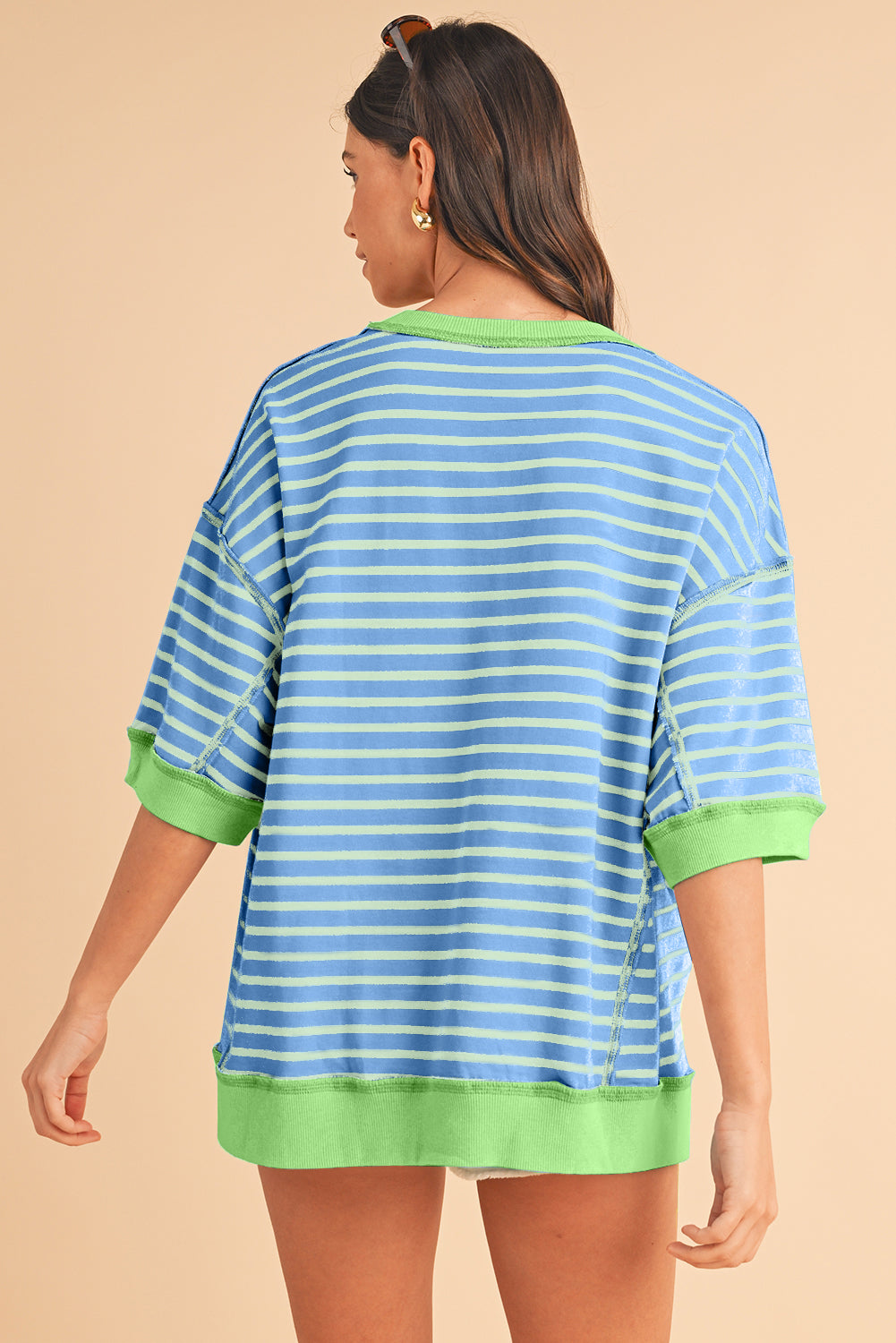 Pink Stripe Colorblock Drop Sleeve Oversized T Shirt