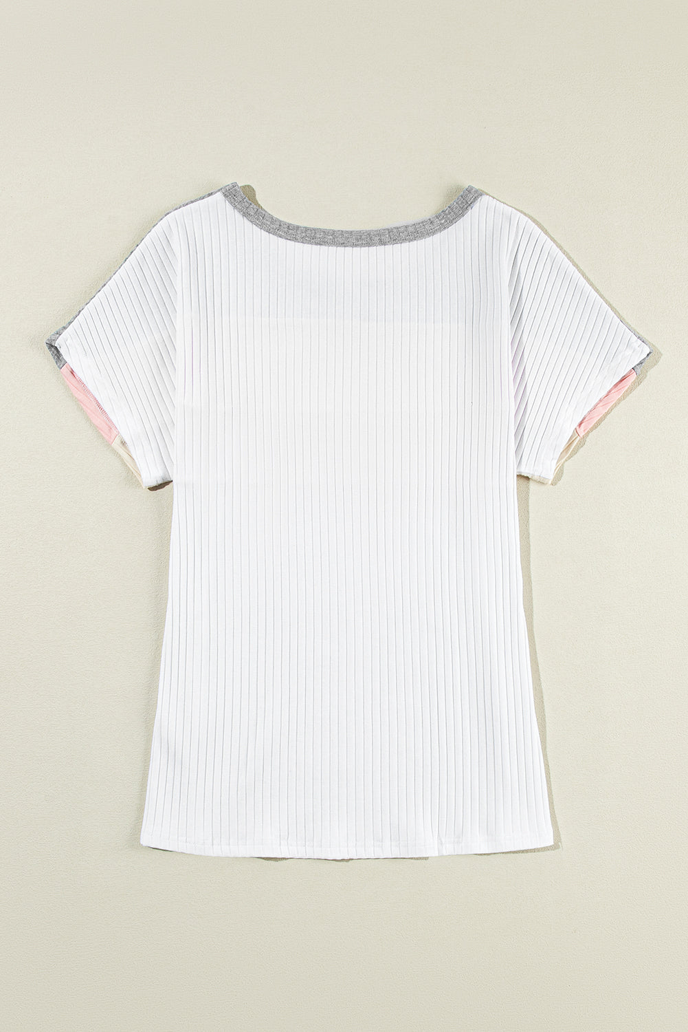 White Ribbed Color Block Patchwork T shirt