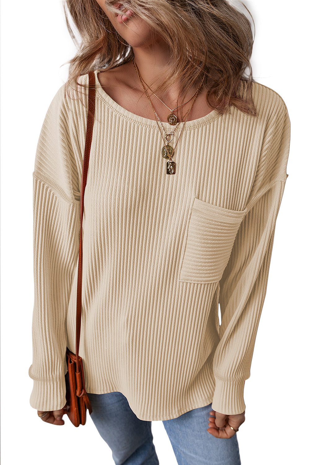 Black Pocketed Ribbed Long Sleeve Top