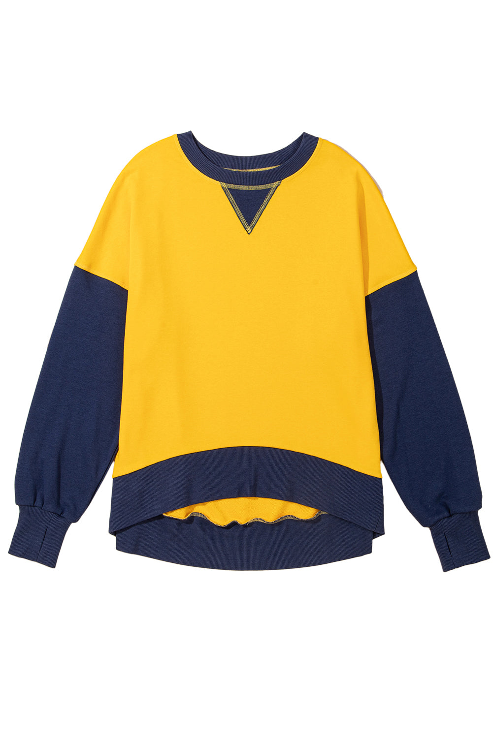 Yellow Color Block Thumbhole Sleeve Drop Shoulder Sweatshirt