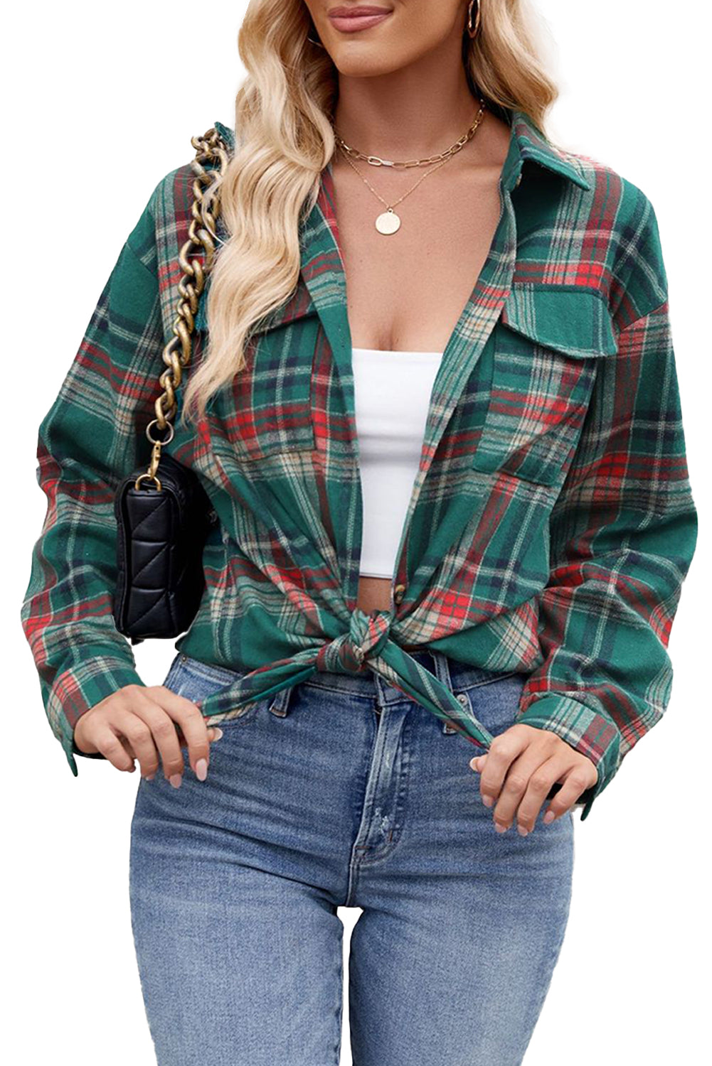 Red Plaid Chest Pocket Button Front Shirt