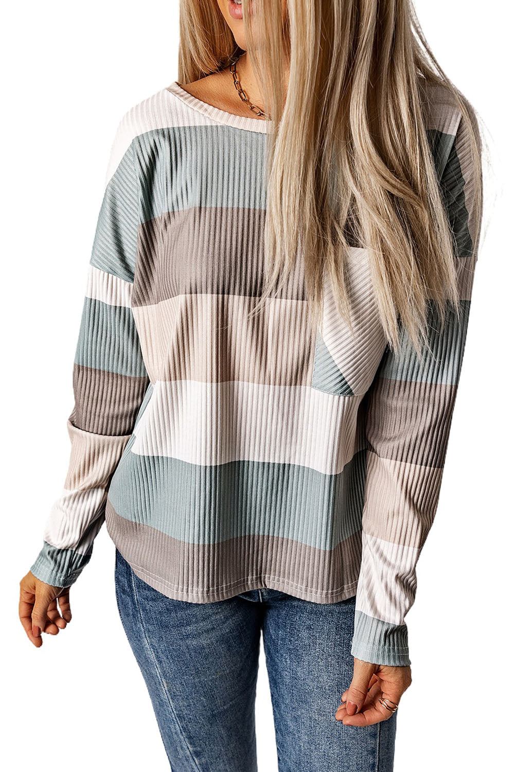 Green Color Block Casual Pocket Long Sleeve Top