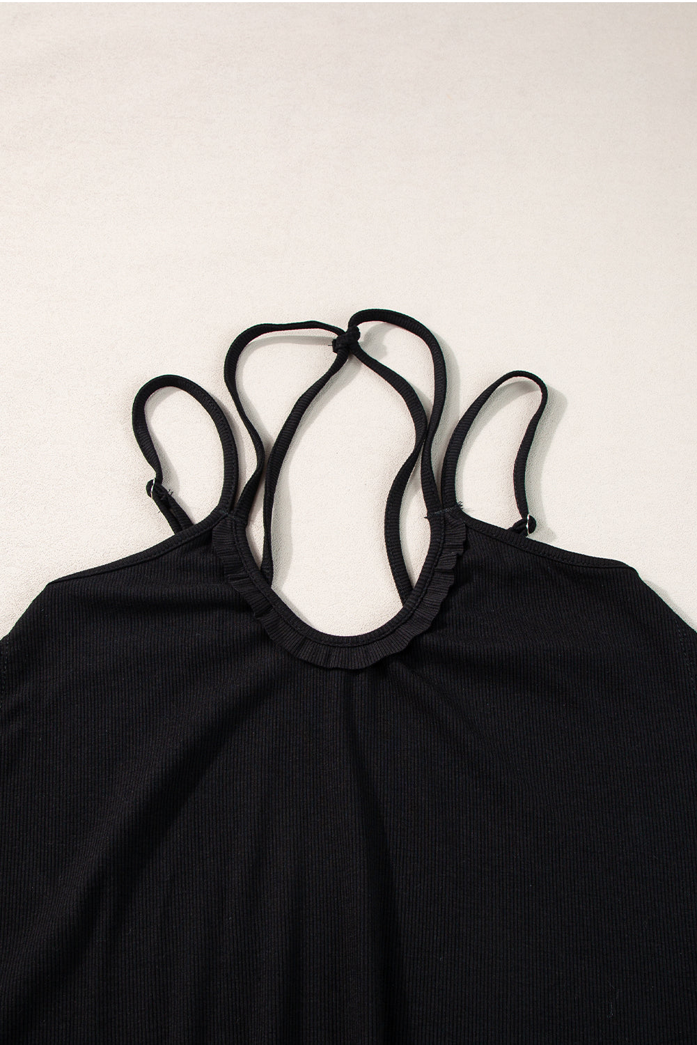 Black Ribbed Knit Double Straps Tank Top