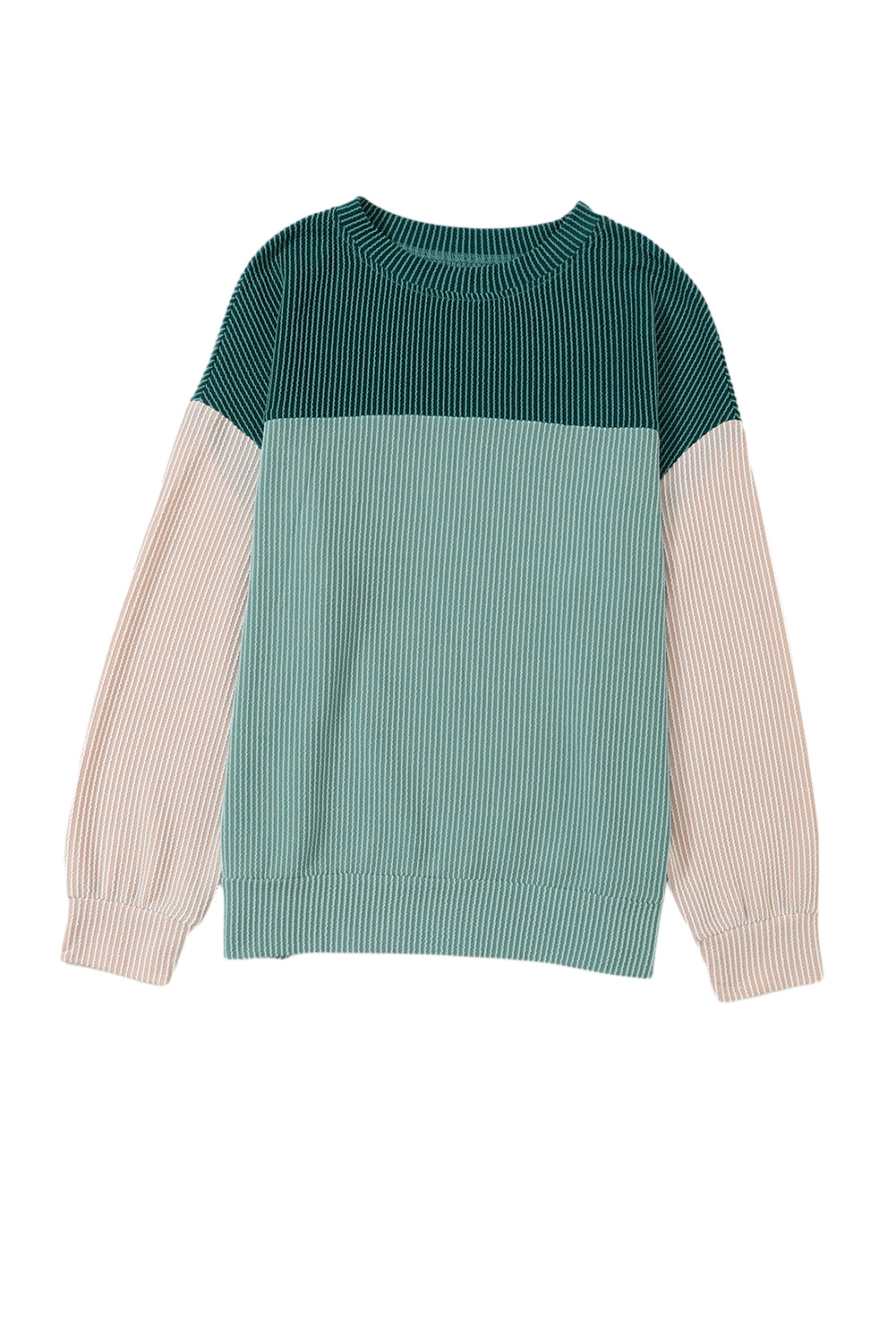 Dark Green Color Block Cording Loose Long Sleeve Top