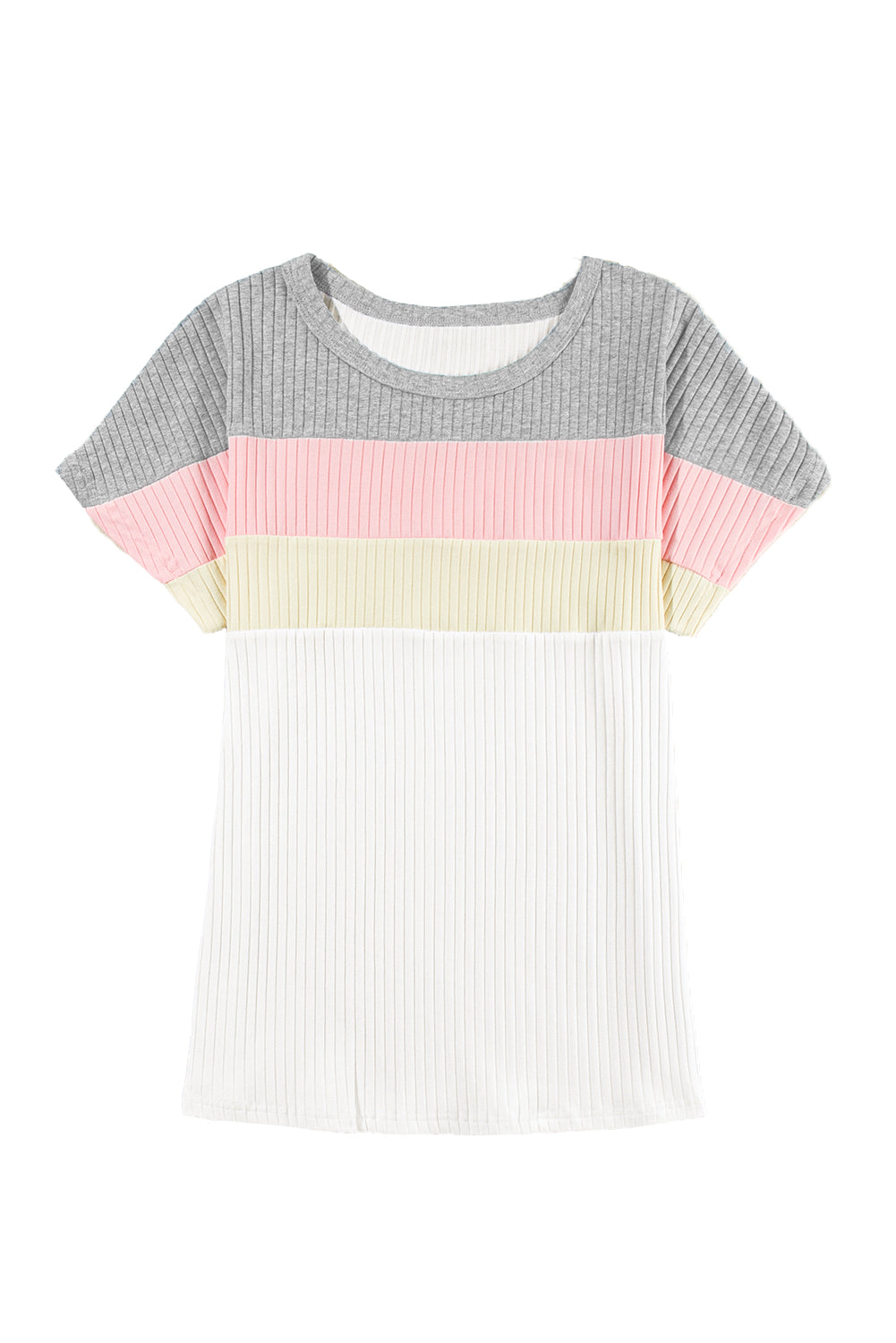 White Ribbed Color Block Patchwork T shirt