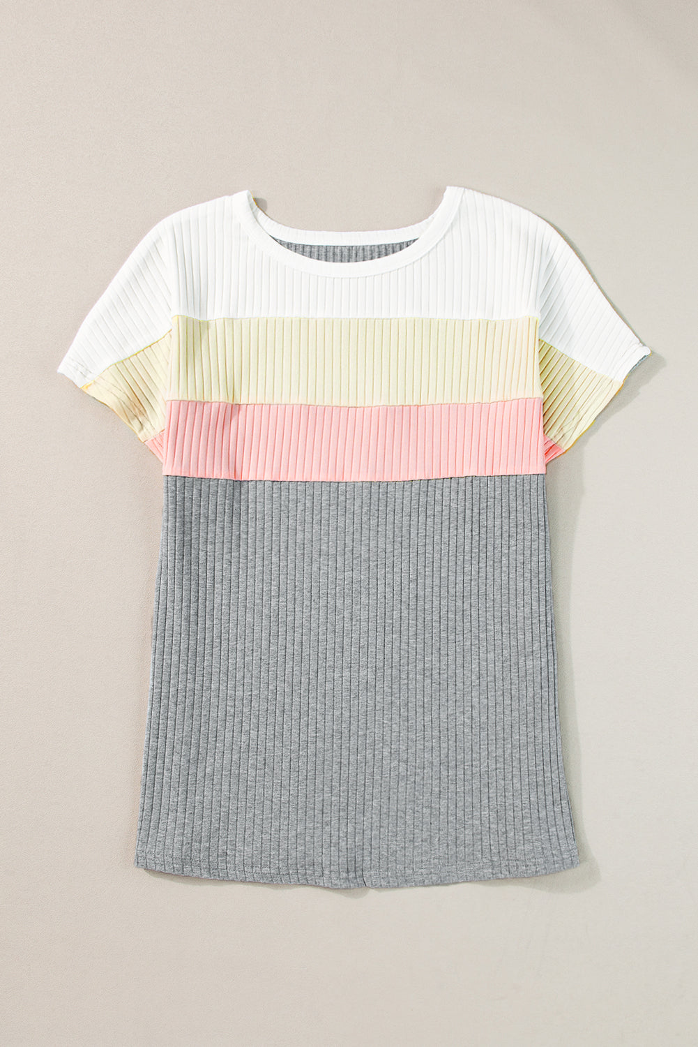 White Ribbed Color Block Patchwork T shirt