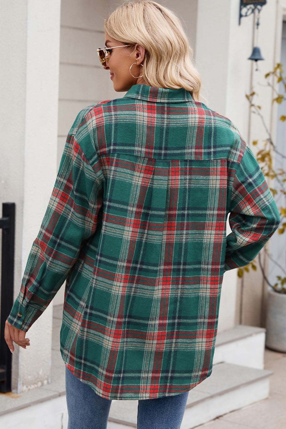 Red Plaid Chest Pocket Button Front Shirt