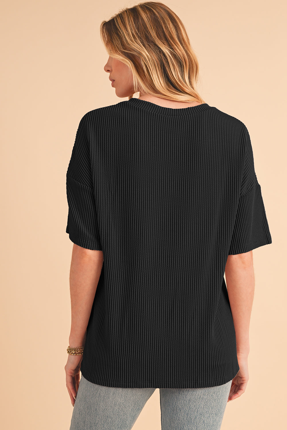 Valerian Ribbed V Neck Pocket Drop Sleeve T-Shirt