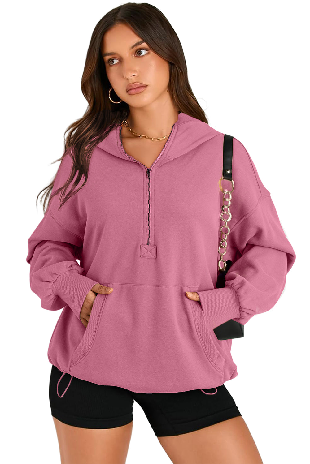 Bonbon Kangaroo Pocket Half Zipper Oversized Hoodie