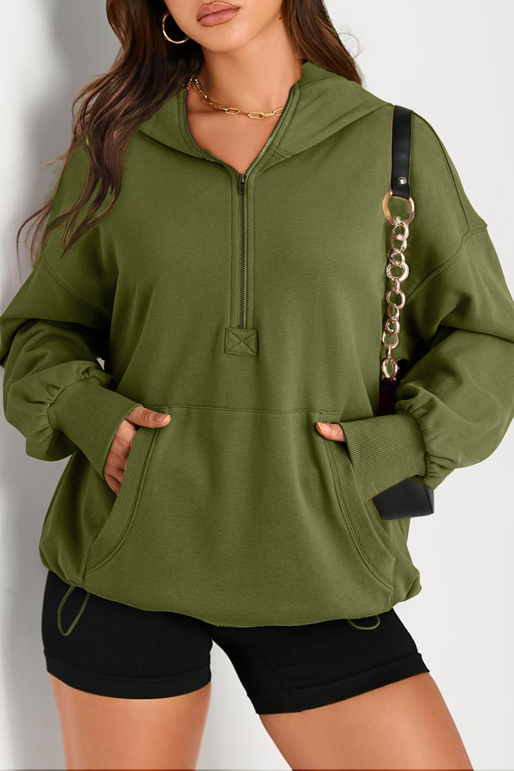 Bonbon Kangaroo Pocket Half Zipper Oversized Hoodie