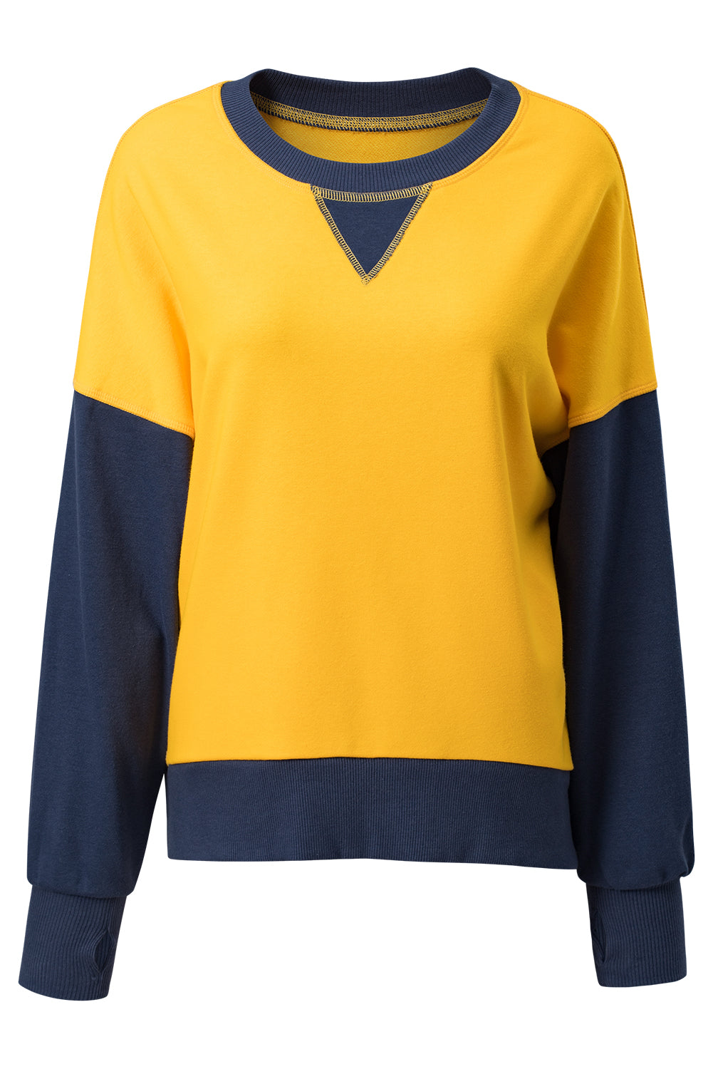 Yellow Color Block Thumbhole Sleeve Drop Shoulder Sweatshirt