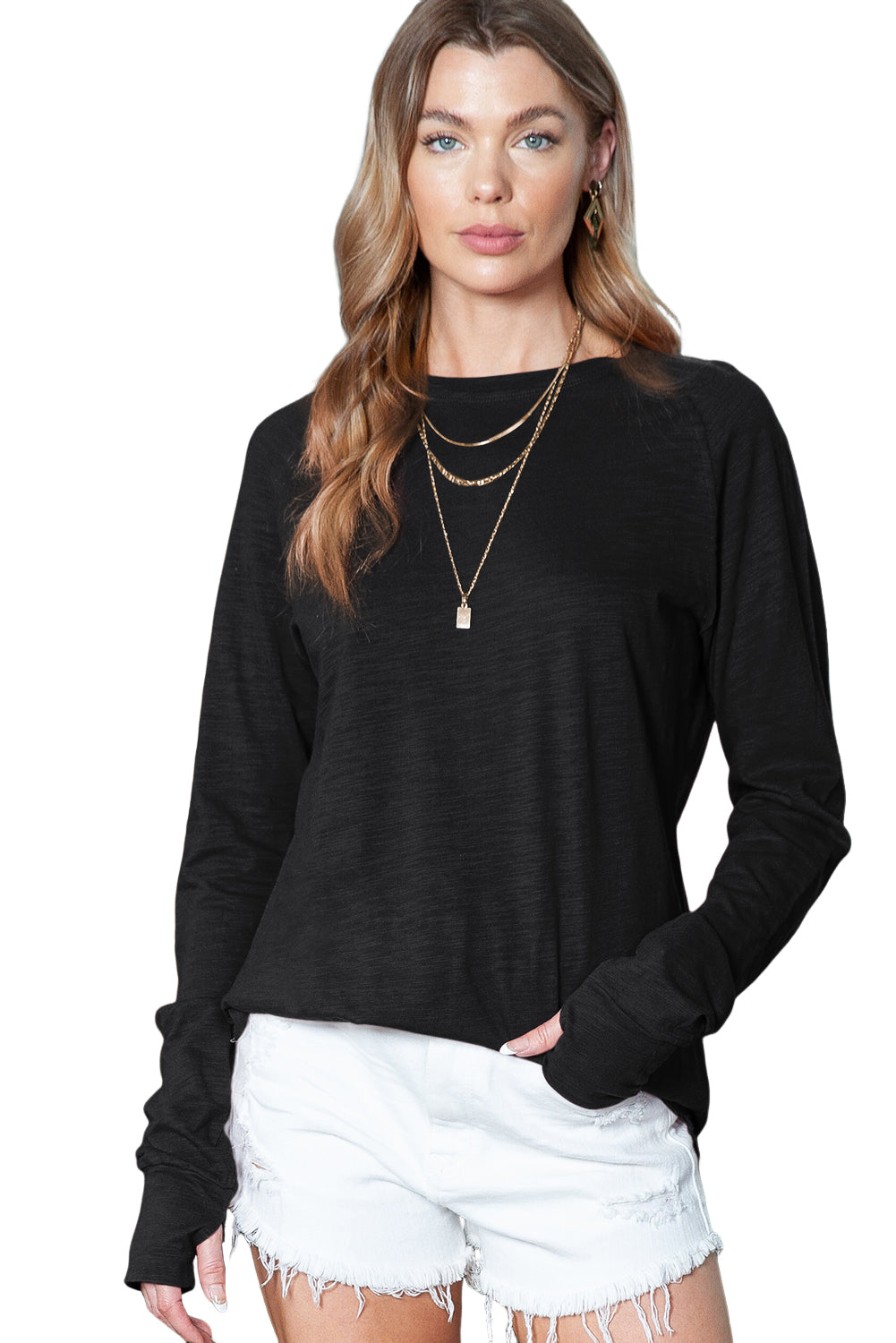 Dark Red Plain Thumbhole Long Sleeve Top