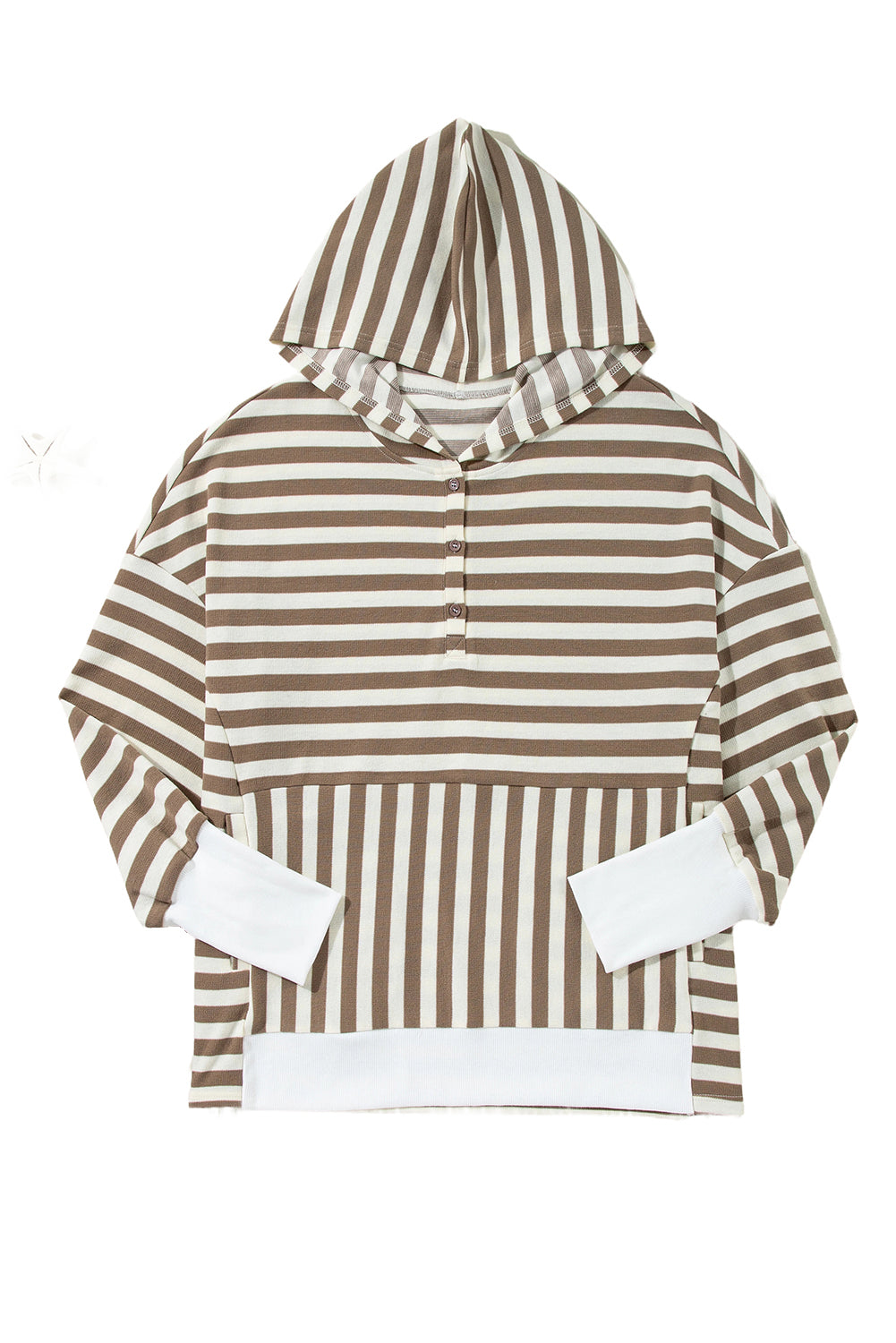 Brown Stripe Drop Sleeve Plus Size Henley Hoodie