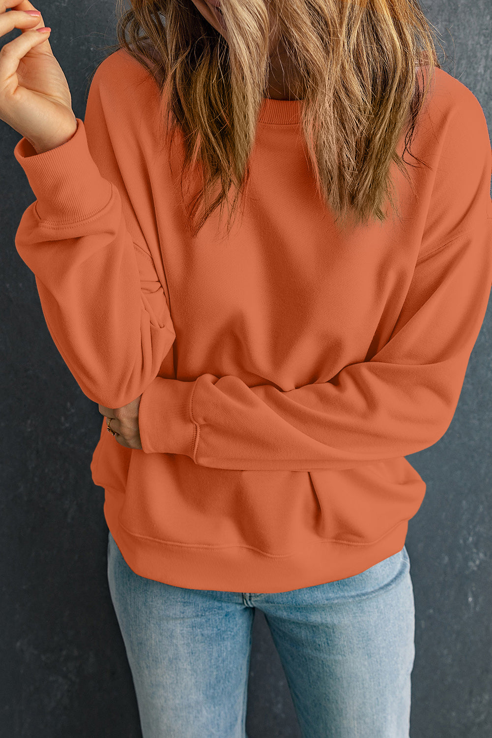 Red Solid Color Classic Crewneck Pullover Sweatshirt