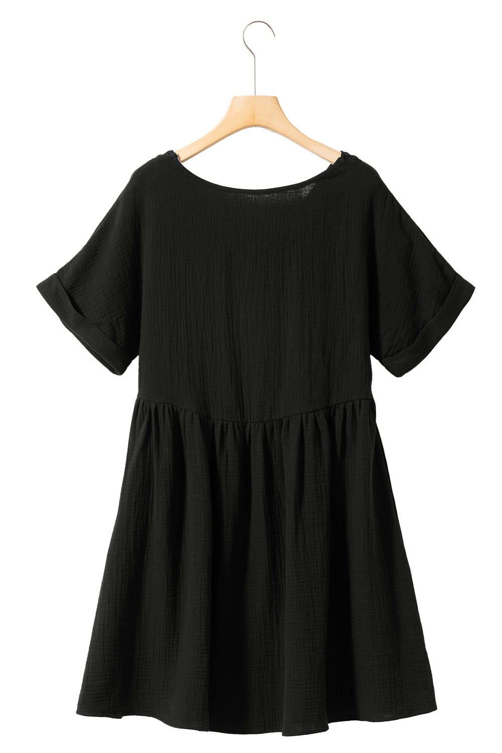 Wholesale Black Folded Short Sleeve Lace V Neck Mini Dress