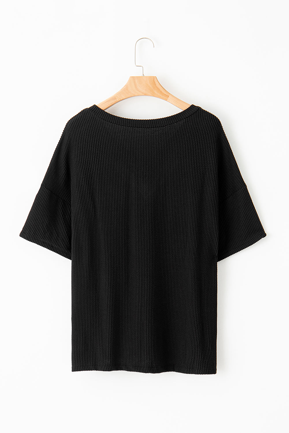 Valerian Ribbed V Neck Pocket Drop Sleeve T-Shirt