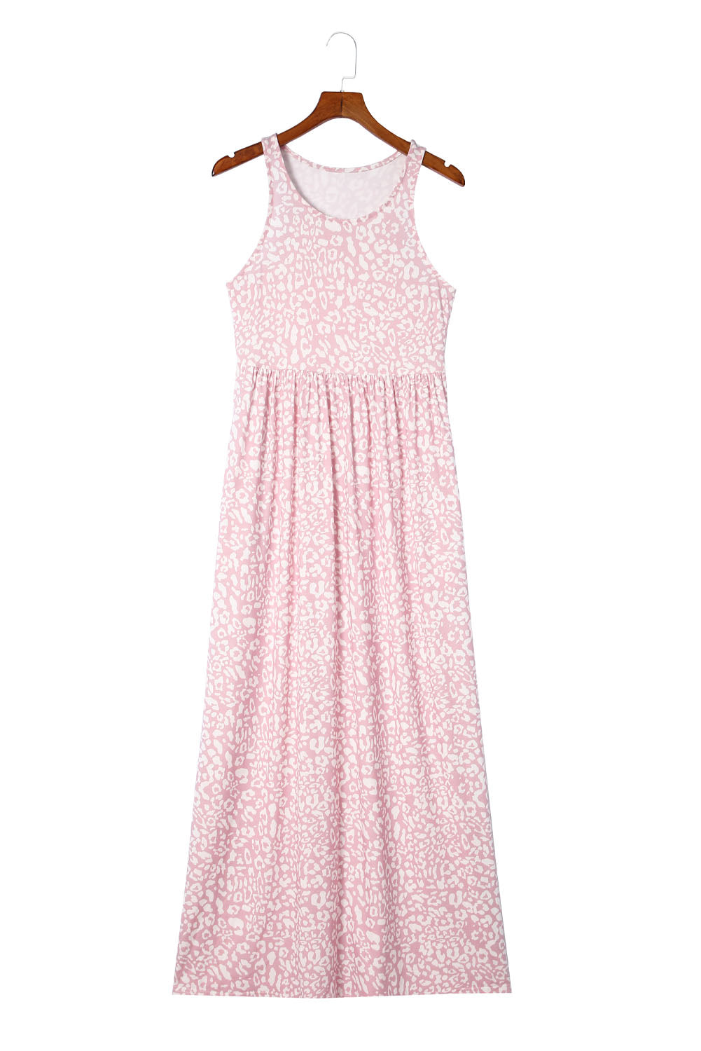 Rose Pink Leopard Pocketed Maxi Tank Dress