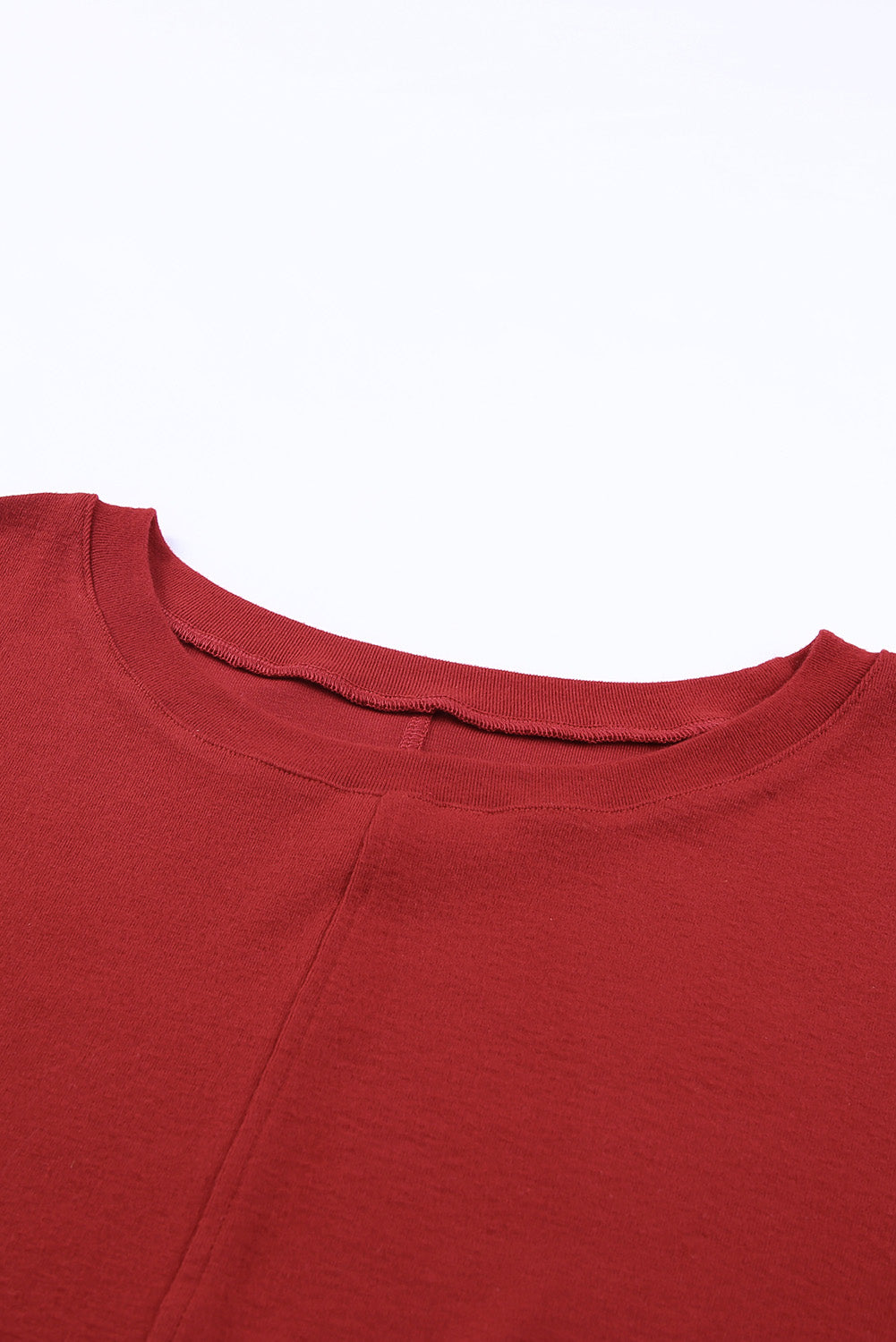 Red Solid Color Exposed Seam Long Sleeve Top