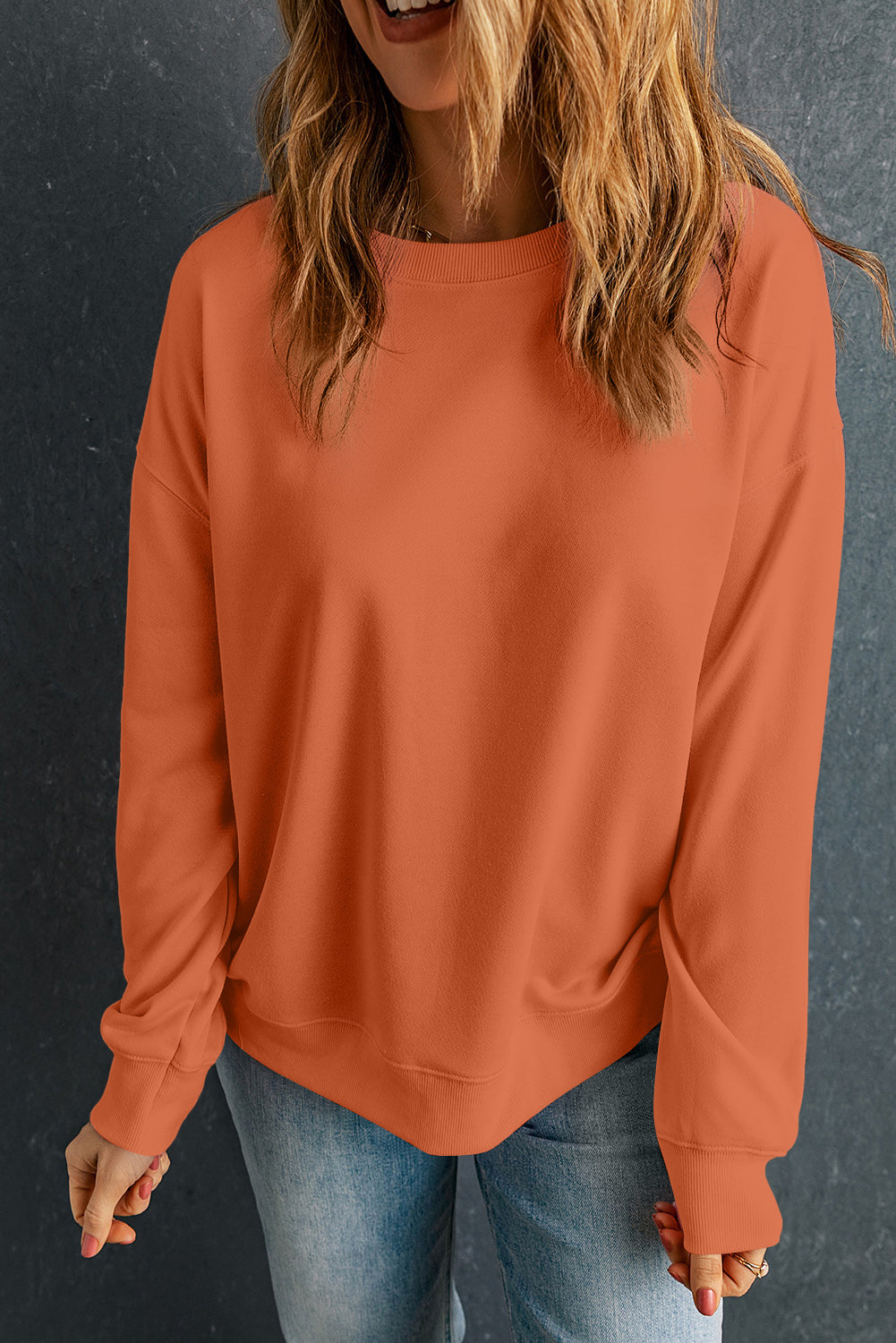 Red Solid Color Classic Crewneck Pullover Sweatshirt