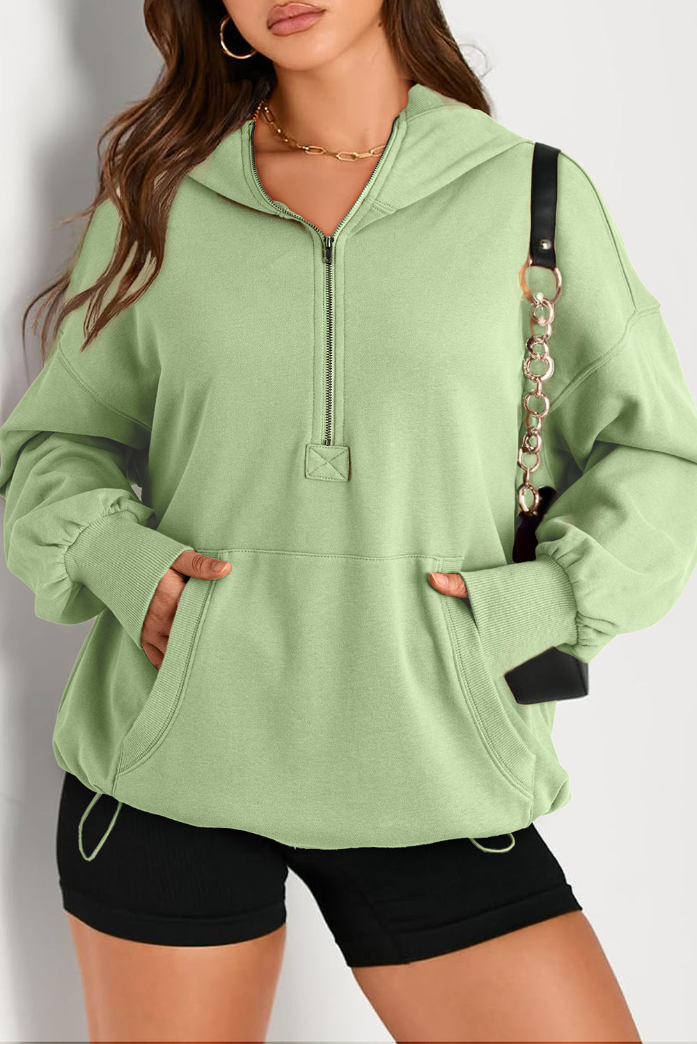 Bonbon Kangaroo Pocket Half Zipper Oversized Hoodie