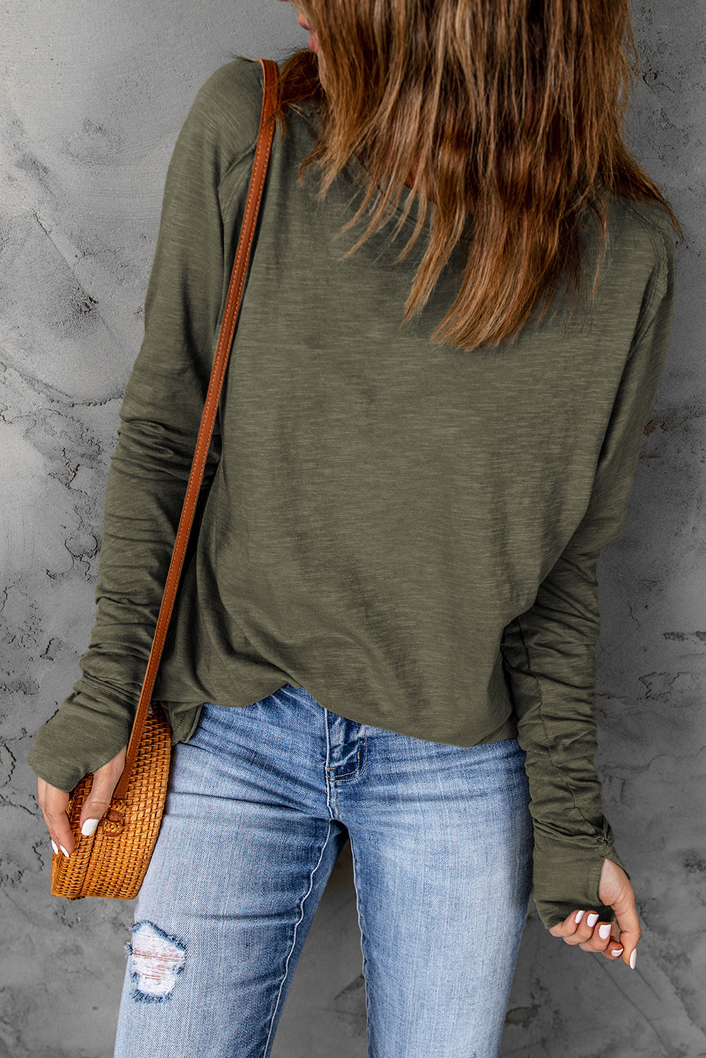 Dark Red Plain Thumbhole Long Sleeve Top