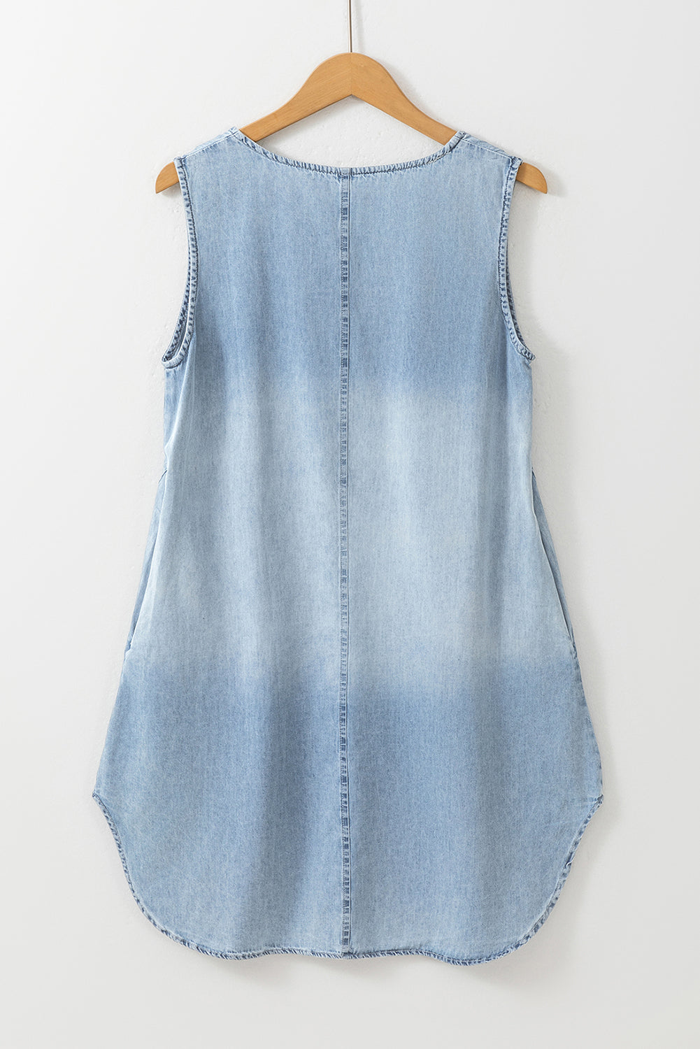 Beau Blue Light Wash Split Neck Sleeveless Chambray Dress