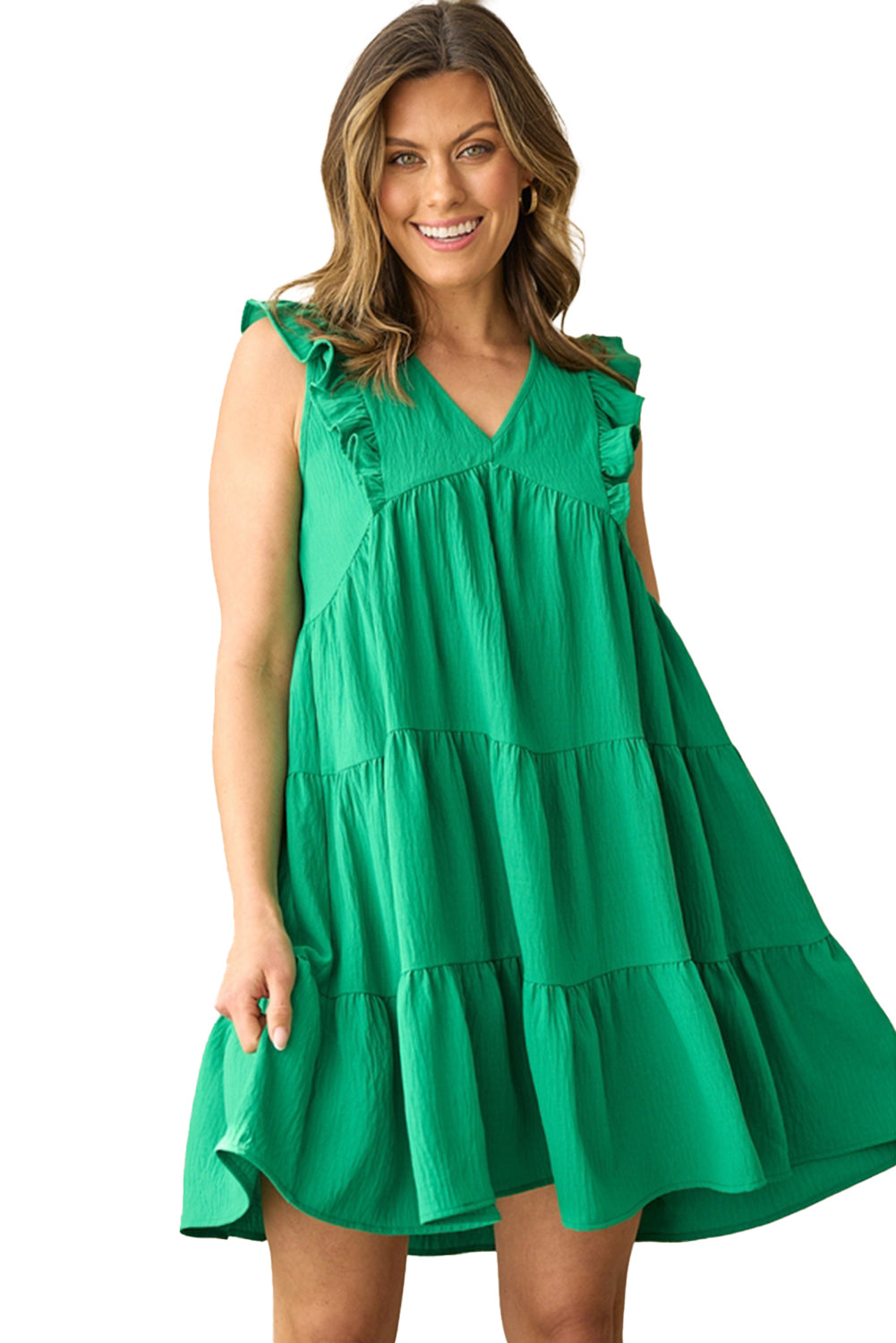 Bright Green V-Neck Ruffle Tiered Mini Dress *** Pre Order*** Not Available till 6/20/24