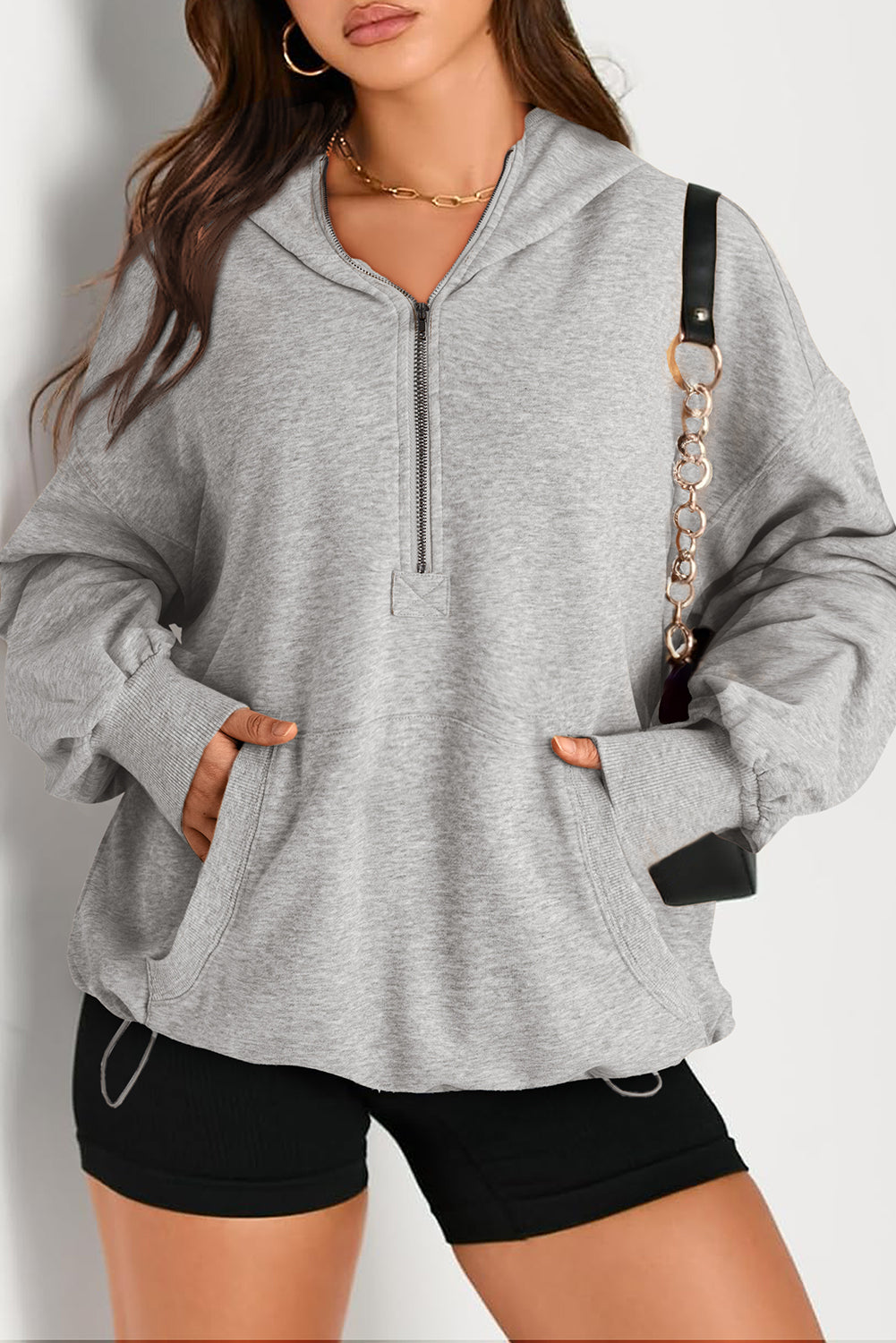 Bonbon Kangaroo Pocket Half Zipper Oversized Hoodie