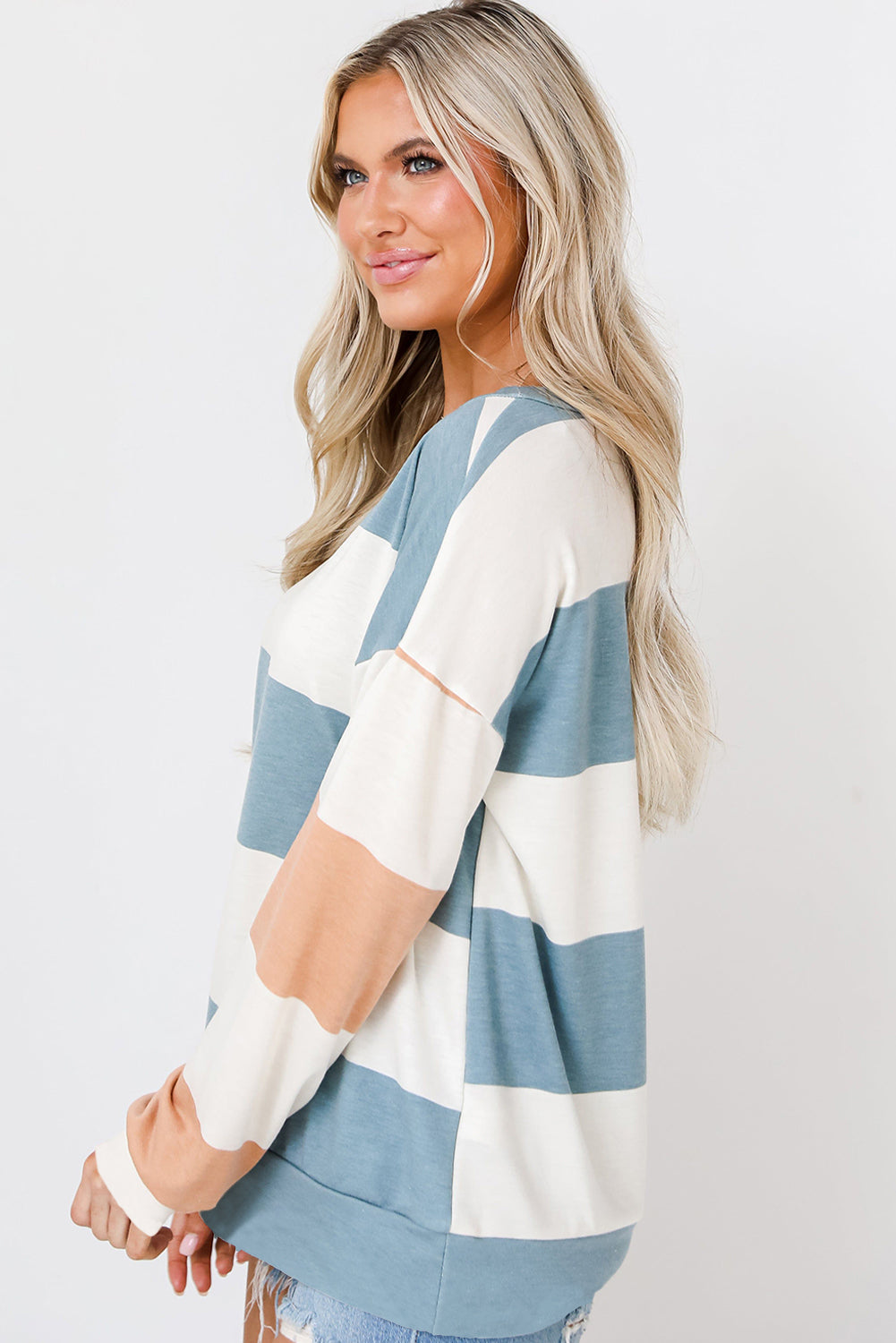 Light Blue Colorblock Drop Sleeve Top