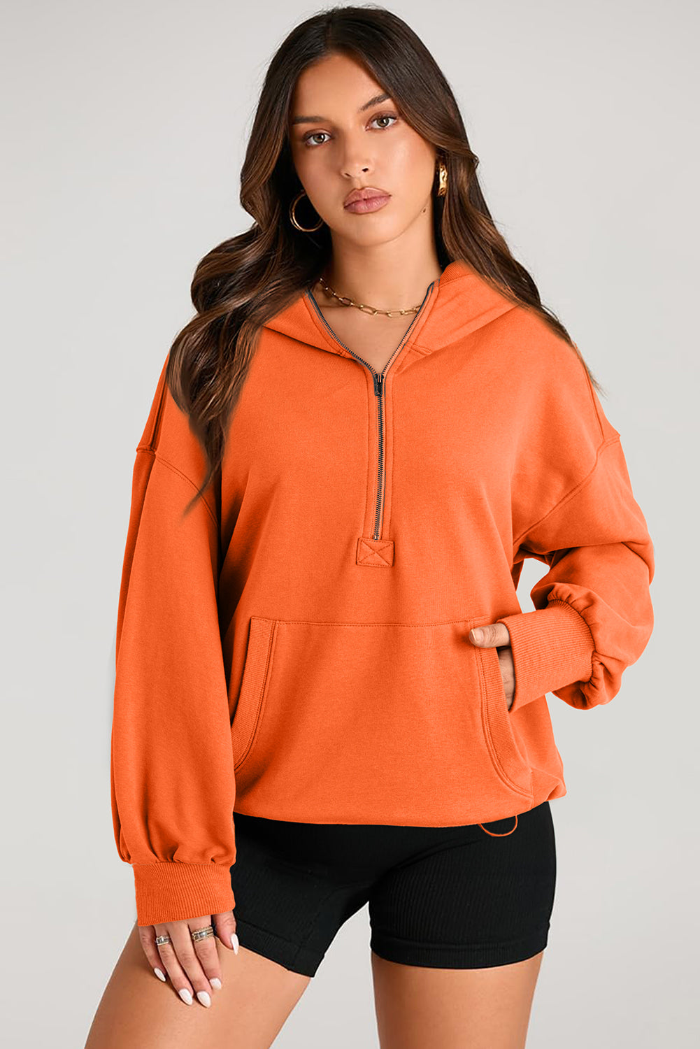 Bonbon Kangaroo Pocket Half Zipper Oversized Hoodie