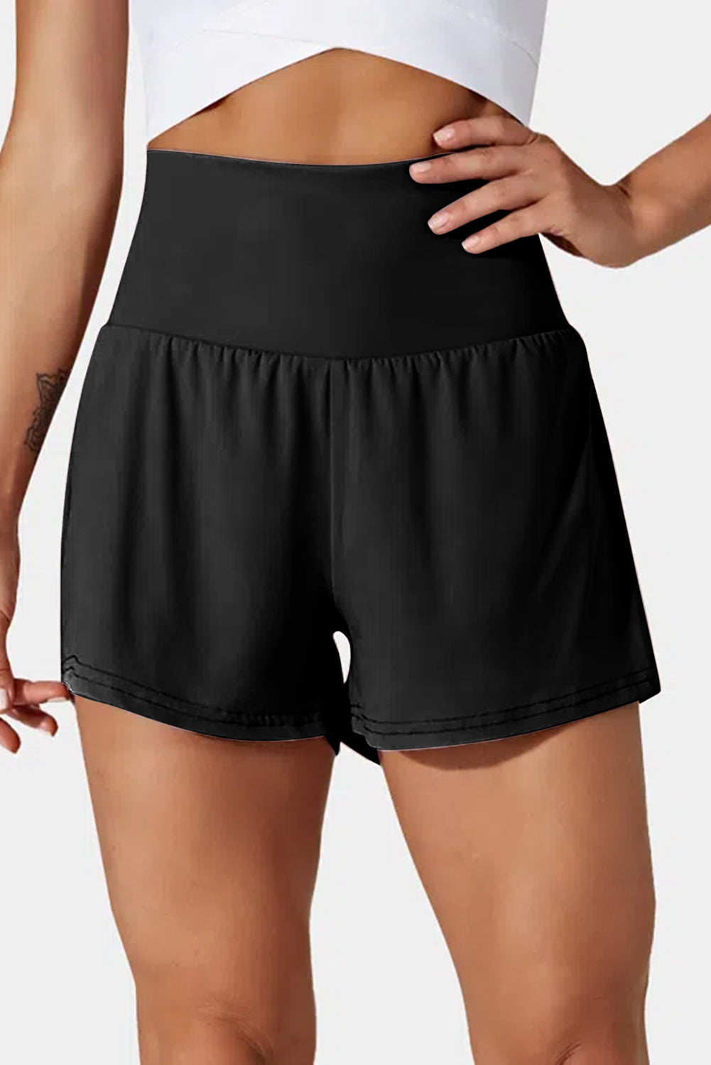 Black Pocketed High Waisted Swim Shorts