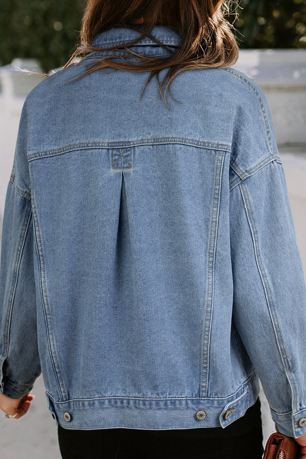 Light Blue Washed Oversized Pocketed Denim Jacket