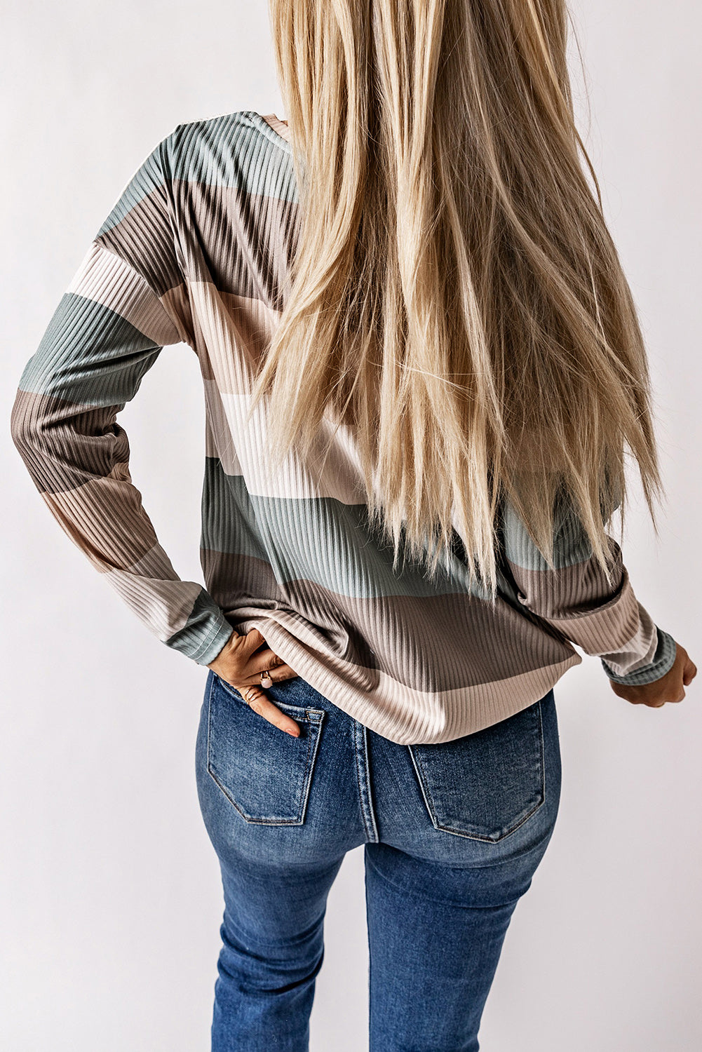 Green Color Block Casual Pocket Long Sleeve Top