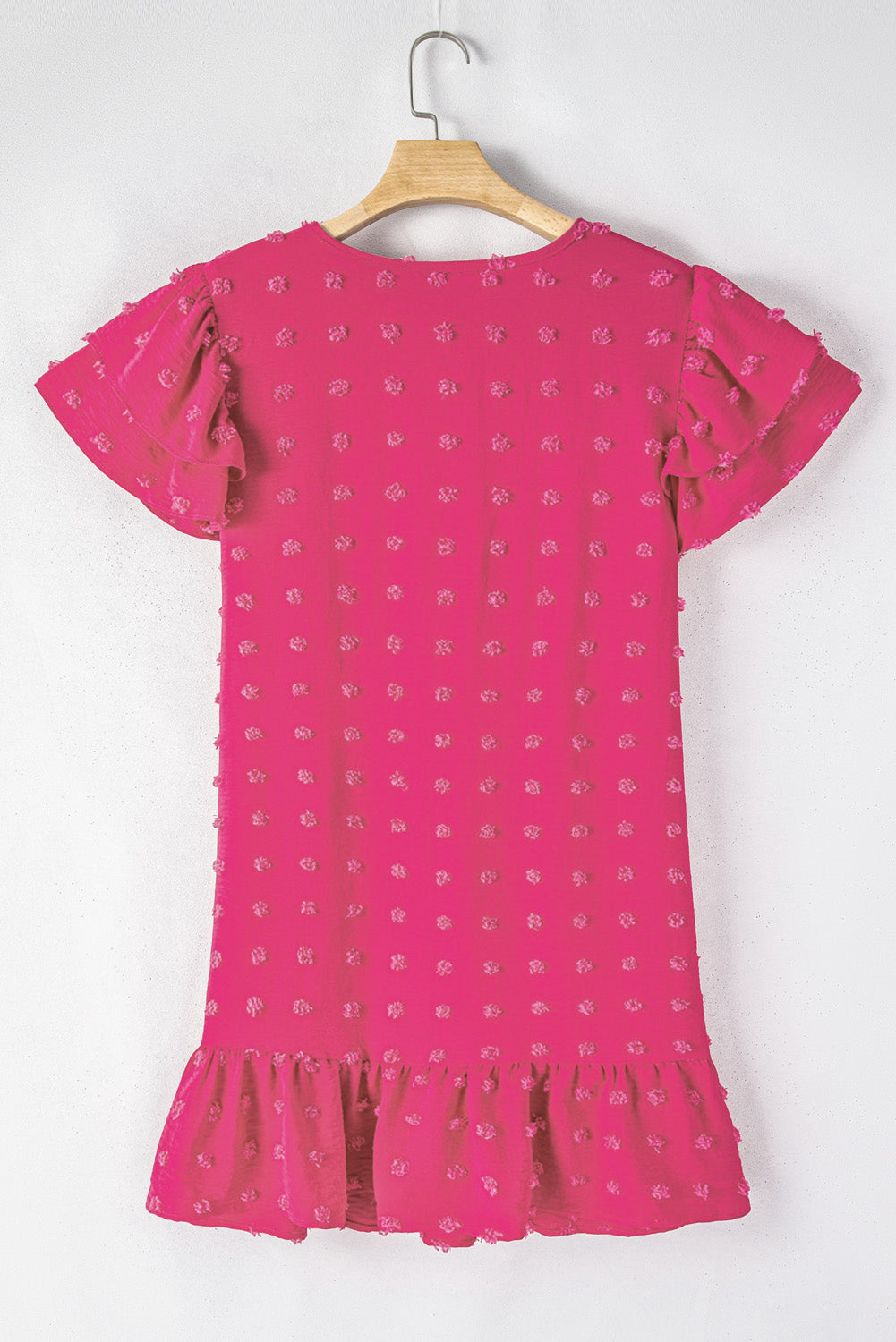 Strawberry Pink Plus Size Swiss Dot Short Ruffle Sleeve Mini Dress